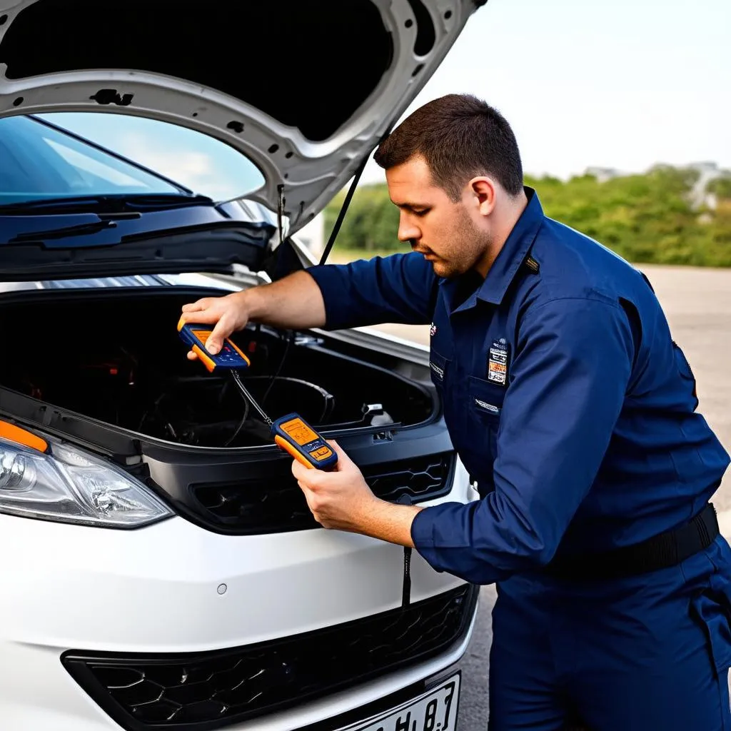 Mechanic Using OBD Scanner