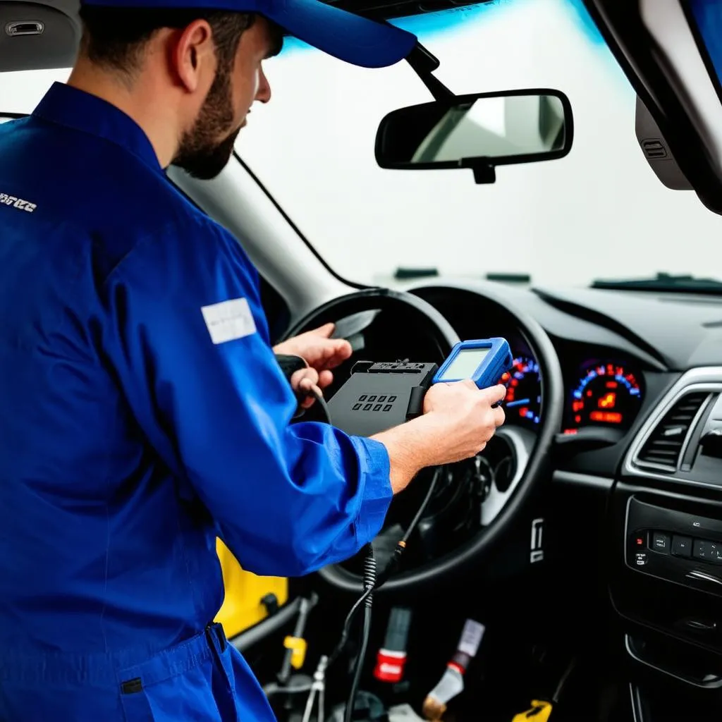 Mechanic Using OBD Scanner