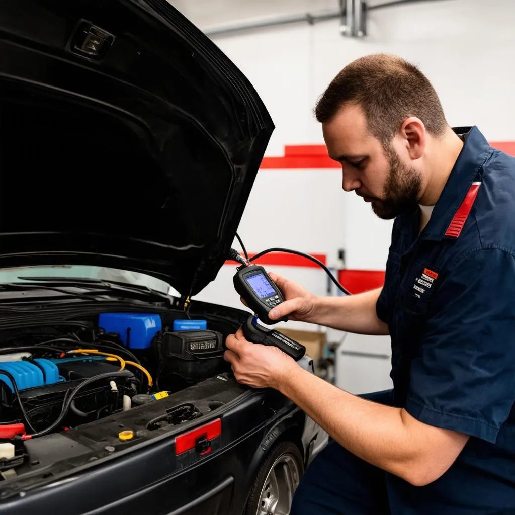 Mechanic using OBD Scanner