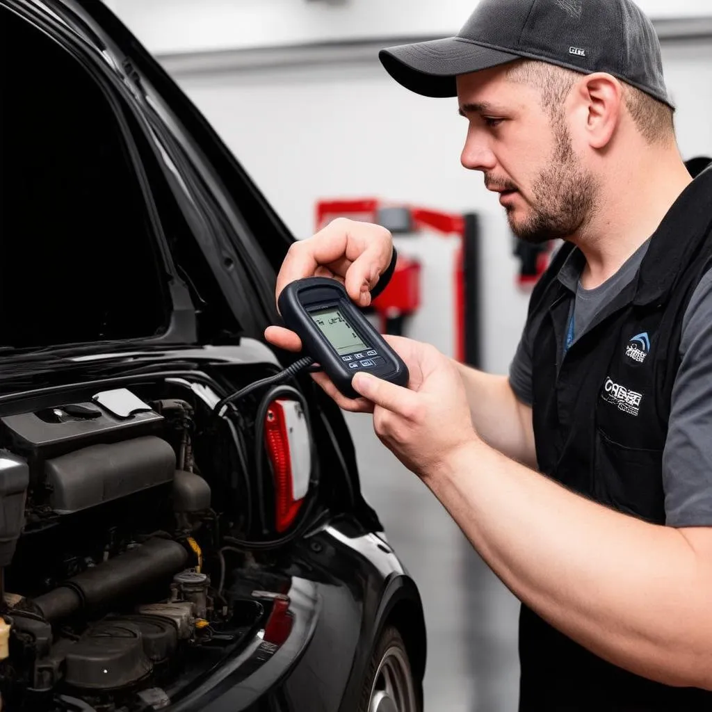 Mechanic using OBD scanner