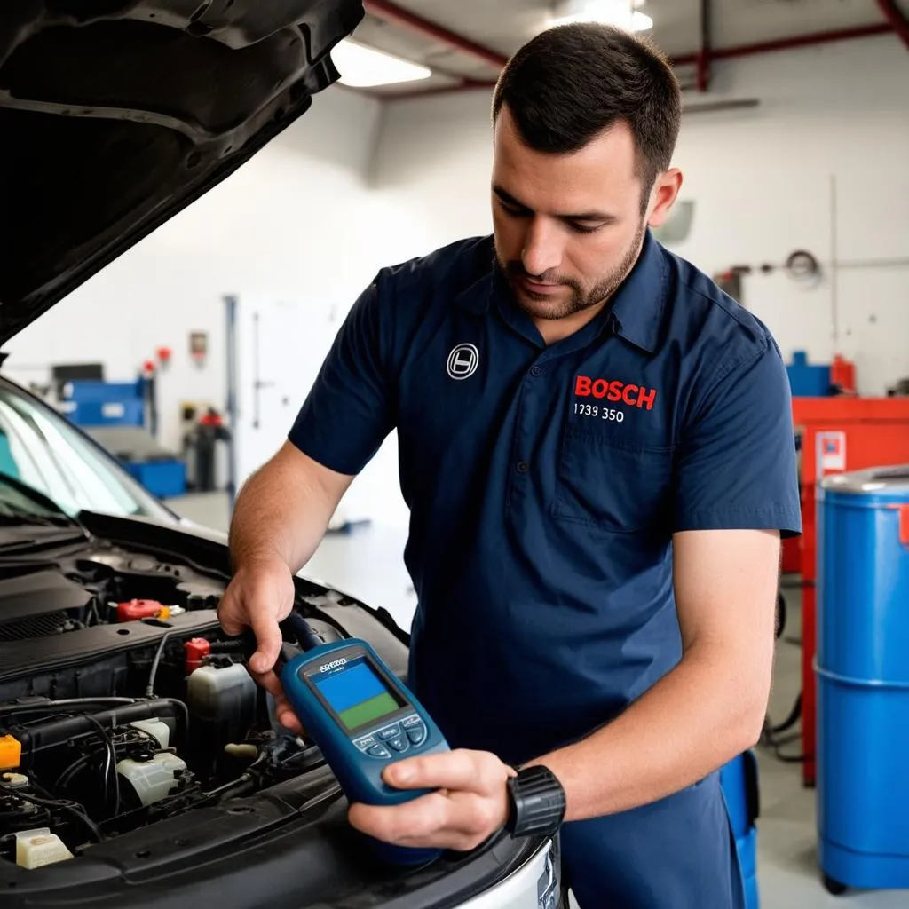 Mechanic Using OBD Scanner