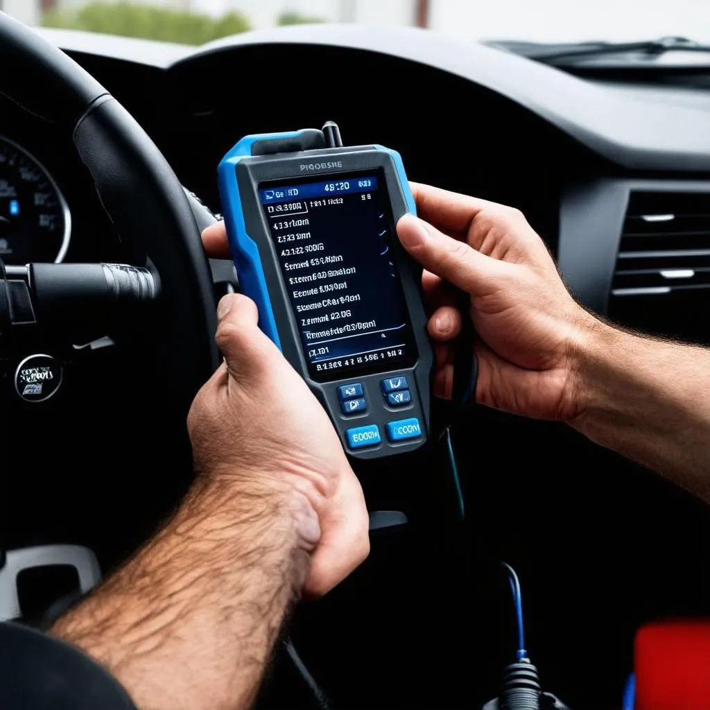 Mechanic Using OBD Scanner