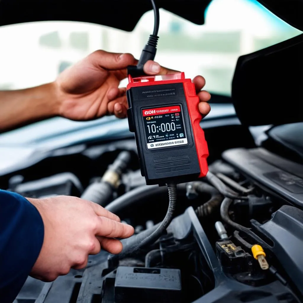 mechanic connecting an obd scanner to a car