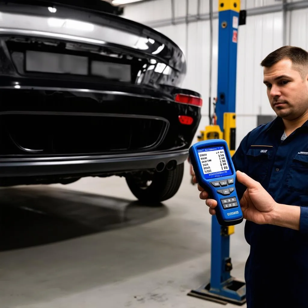 Mechanic Diagnosing Car with OBD Scanner