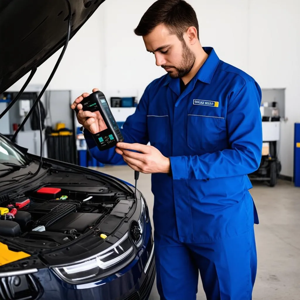 Mechanic Using OBD Scanner