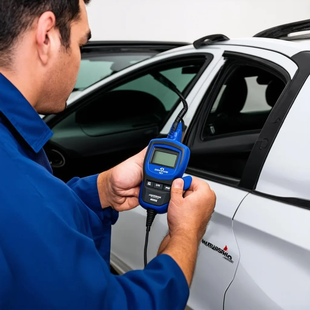 Mechanic using OBD scanner