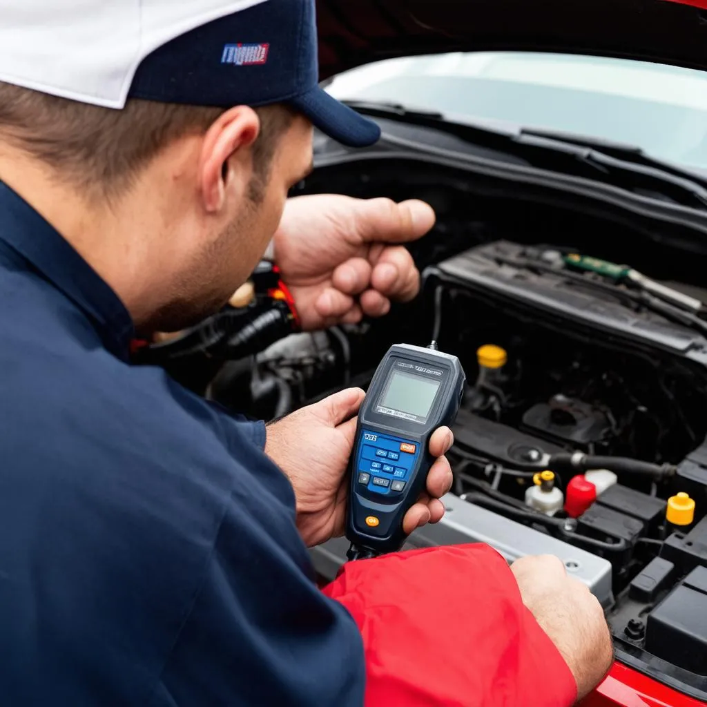 Mechanic Using OBD Scanner