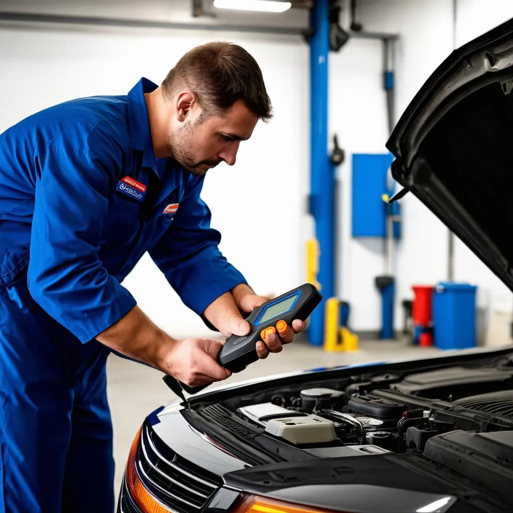 Mechanic using an OBD scanner to diagnose car problems