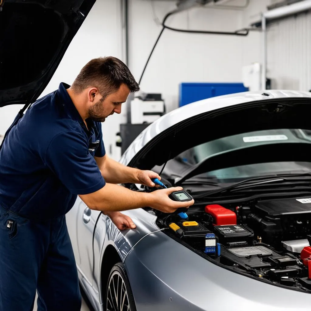 Mechanic Using OBD Scanner