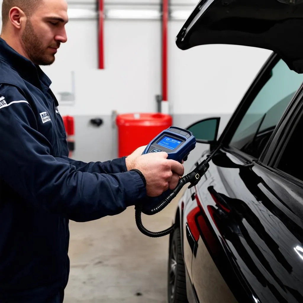 Mechanic Using OBD Scanner on European Car