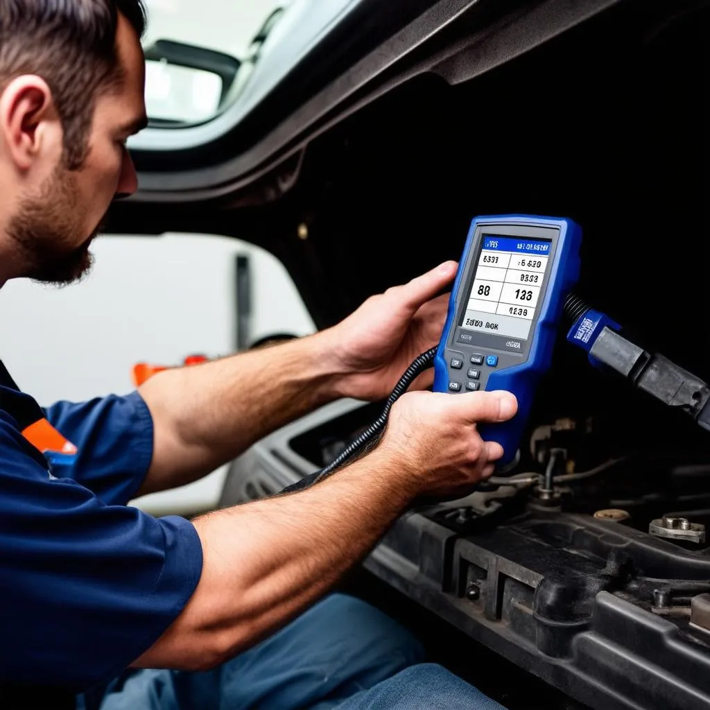 Mechanic Using OBD Scanner