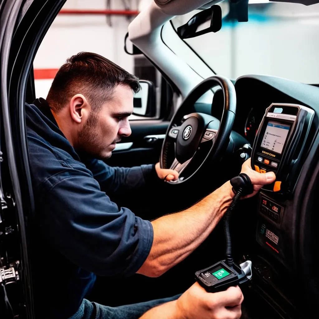 Mechanic Using OBD Scanner