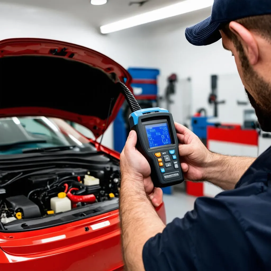 Mechanic Using OBD Scanner