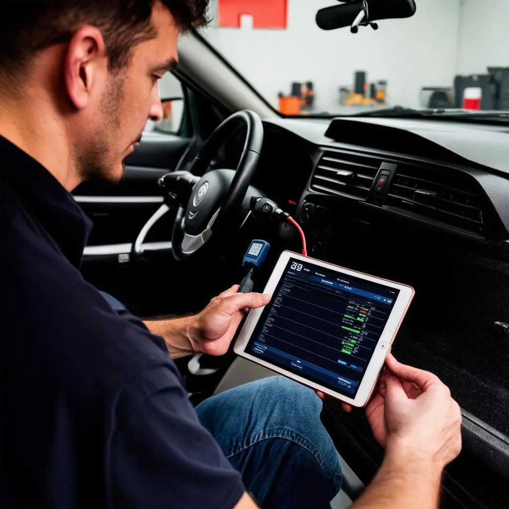 Mechanic Using OBD Scanner