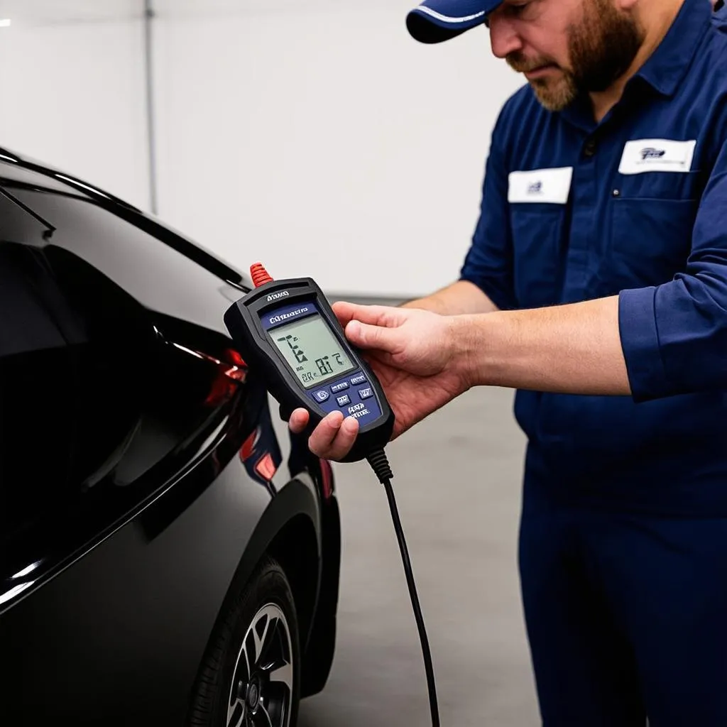 Mechanic Using an OBD II Scanner on a Car