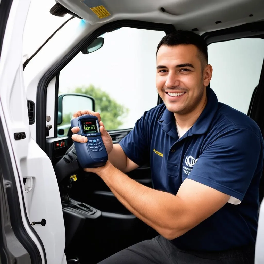 Mechanic Using OBD Scanner