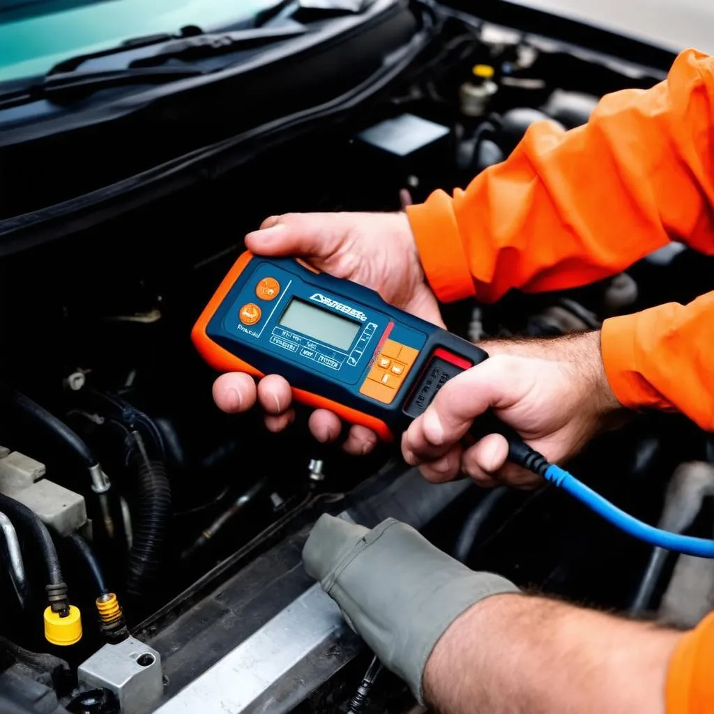 Mechanic Using OBD Scanner