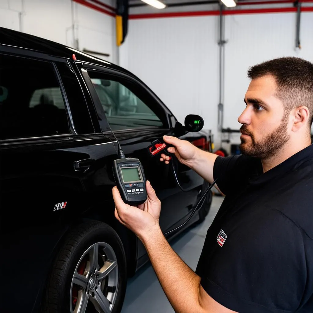 Mechanic Using OBD Scanner on a 2006 Dodge Charger