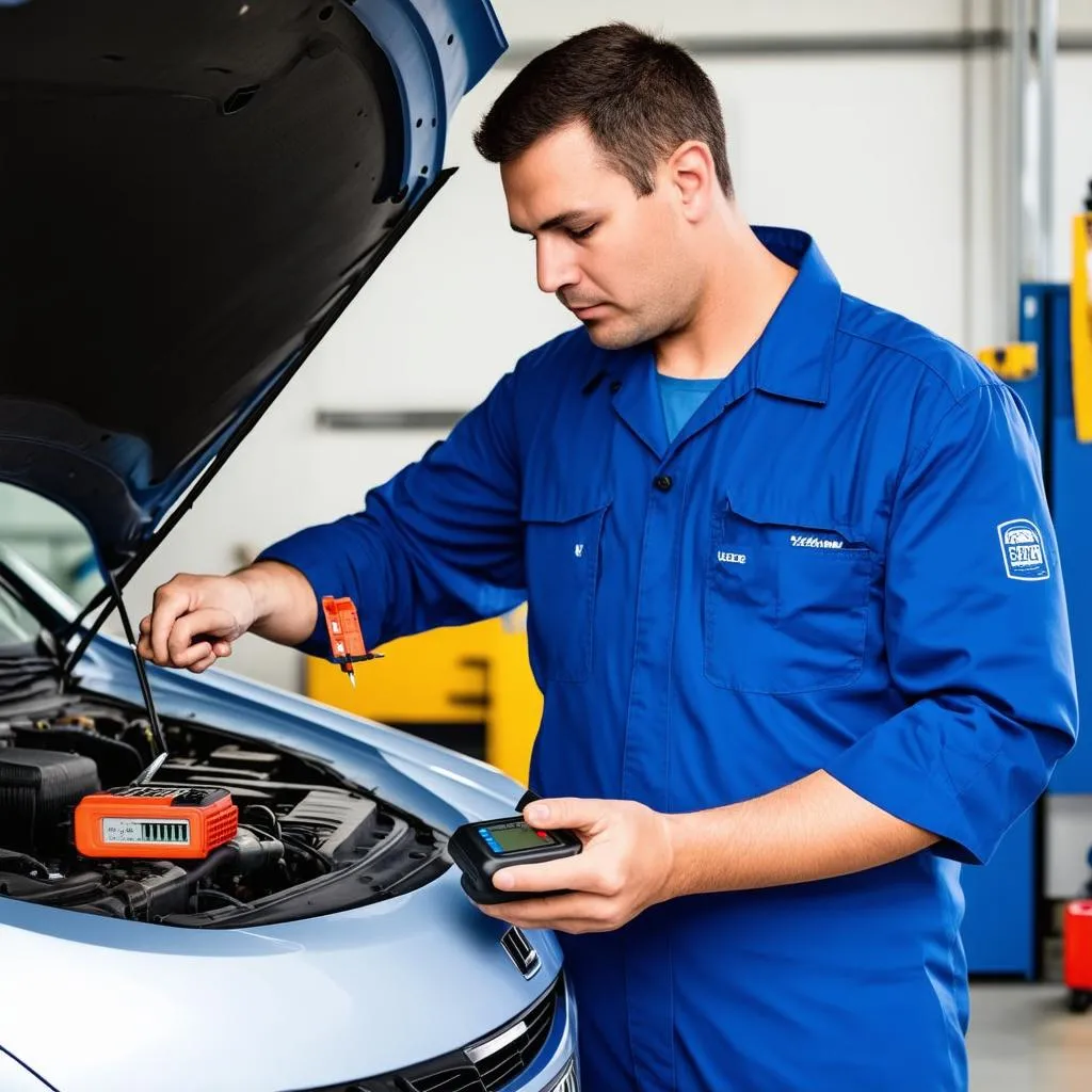 Mechanic Using OBD Scanner