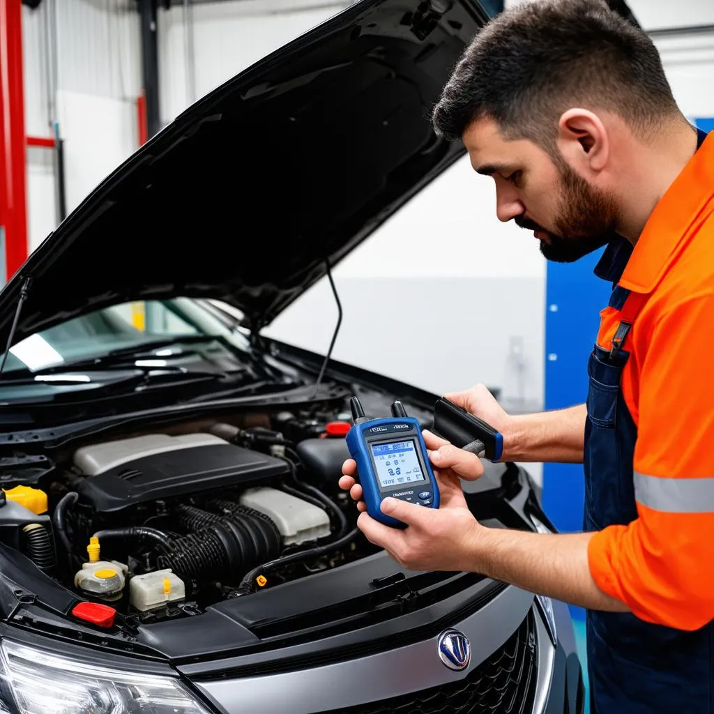 Mechanic Using OBD Scanner