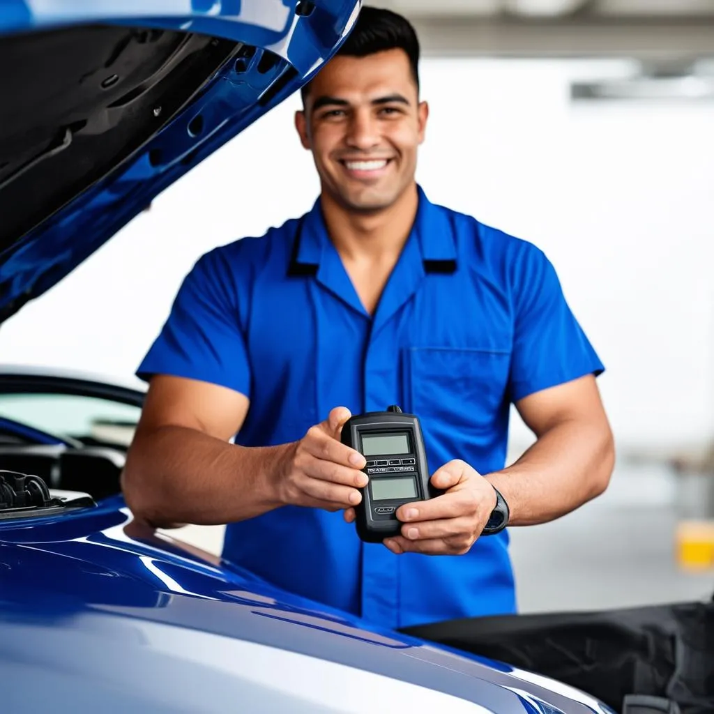 Mechanic Using OBD Scanner