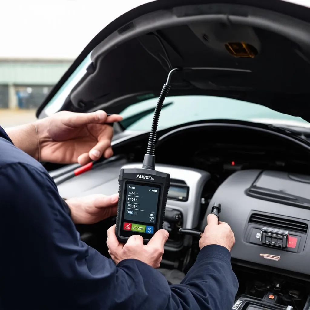 Mechanic Using OBD Scanner on Audi Q5