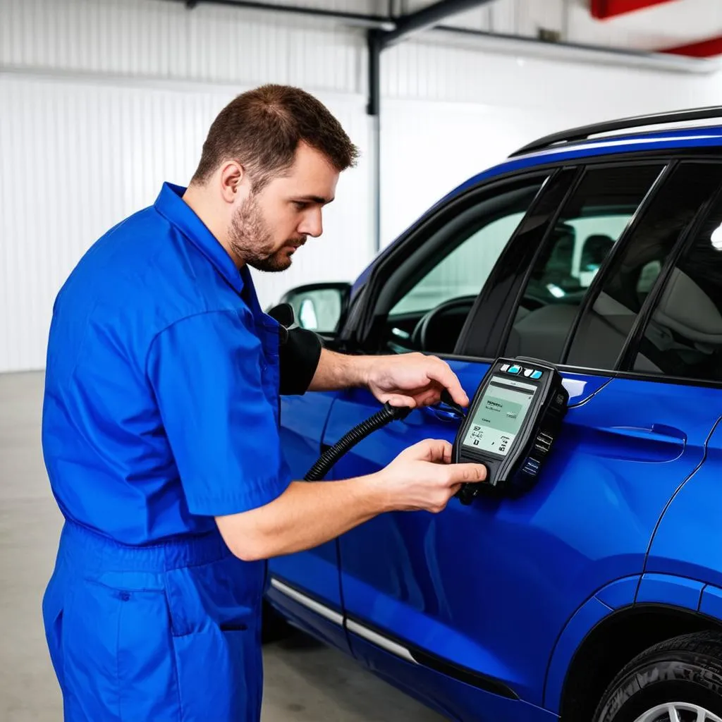 Mechanic Using OBD Scanner on BMW X5