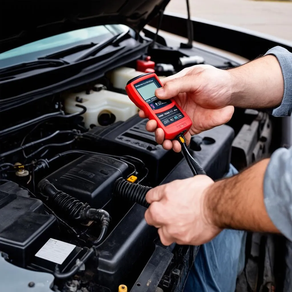 Mechanic using OBD Scanner for Car Diagnostics