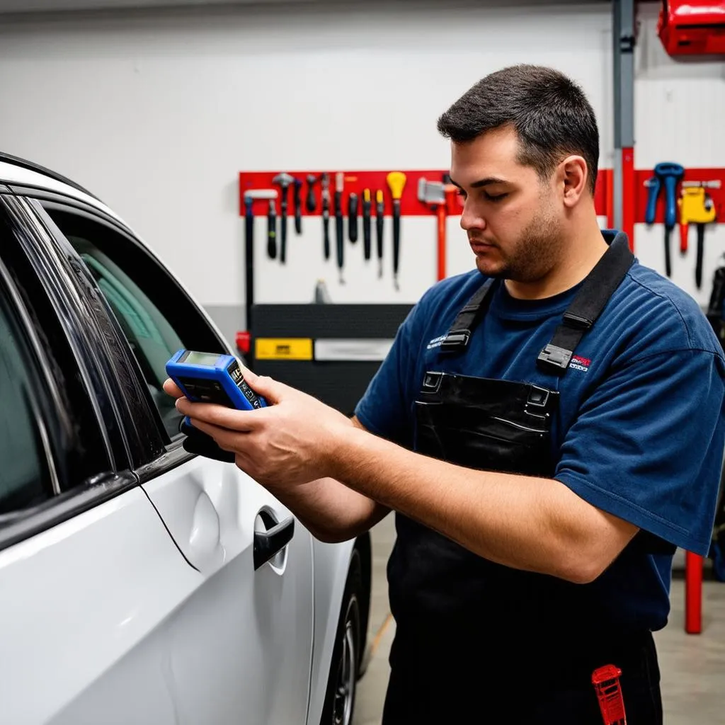 Mechanic Using OBD Scanner to Diagnose Car Problems