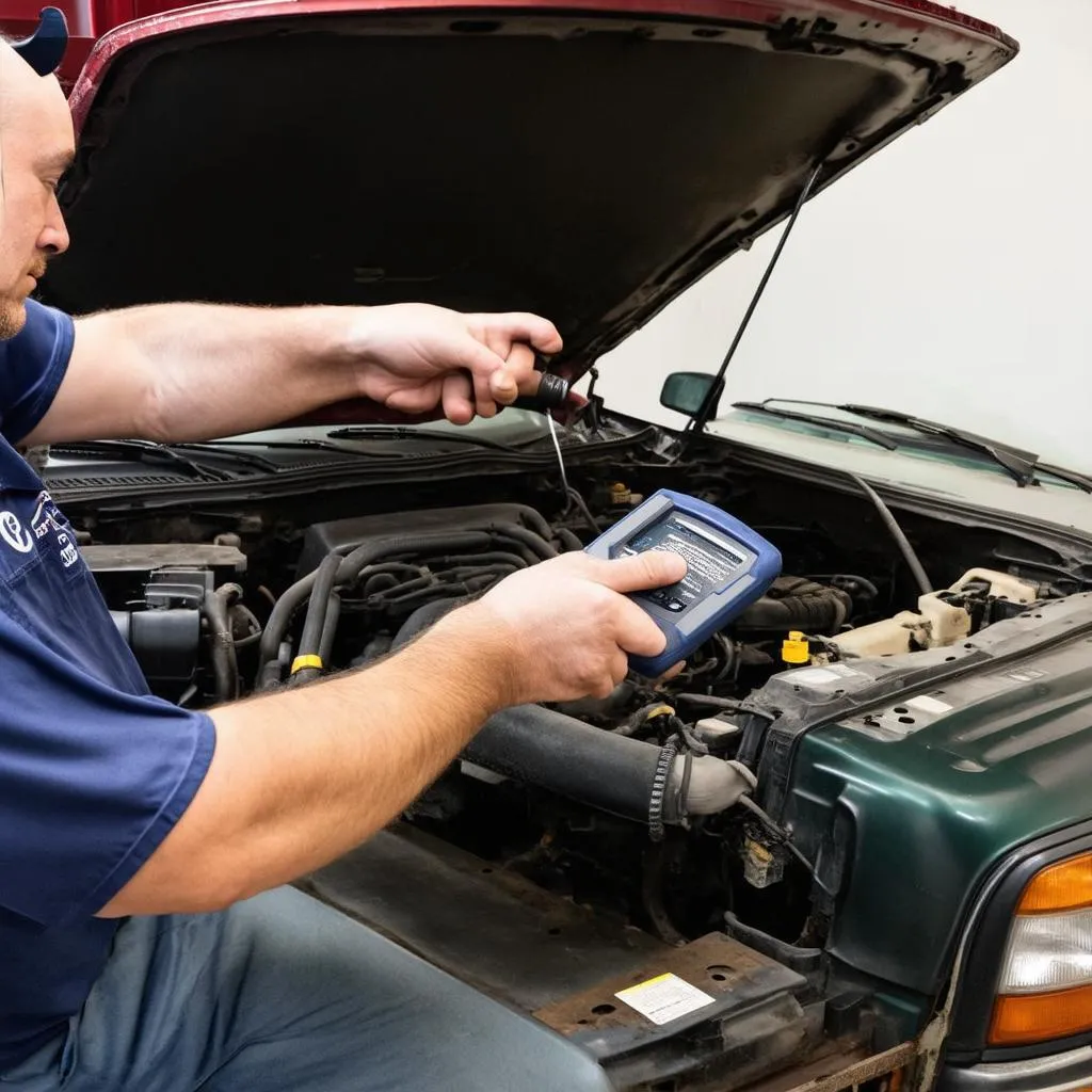 Mechanic Using OBD Scanner