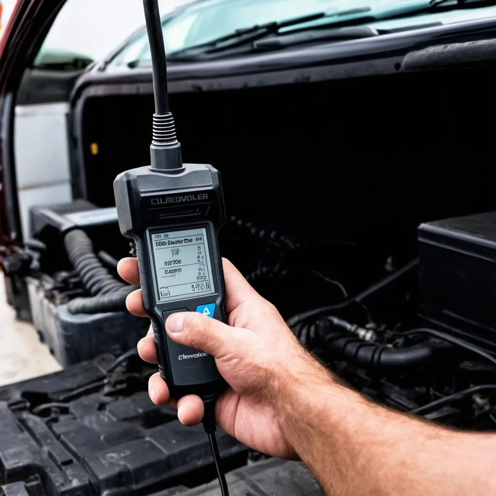 Mechanic Using OBD Scanner on a 2004 Silverado