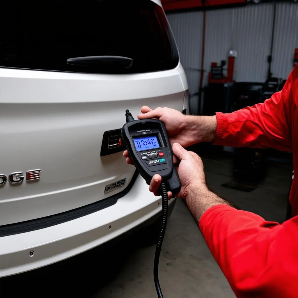 Mechanic Using OBD Scanner on 2013 Dodge Journey