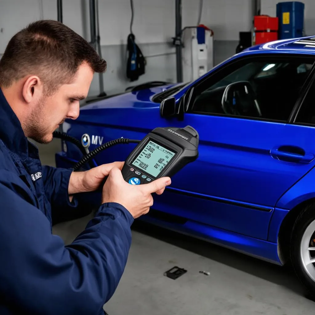 Mechanic Using OBD Scanner on BMW E46