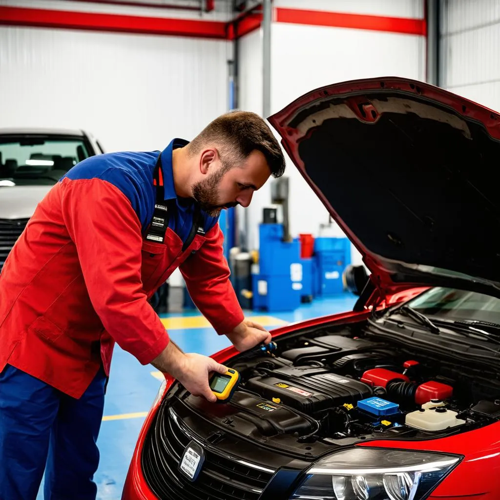 Mechanic Using OBD Scanner