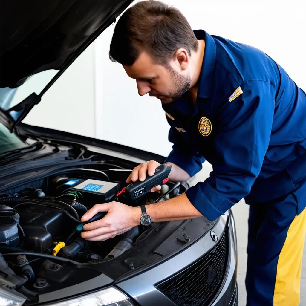 Mechanic Using OBD Scanner