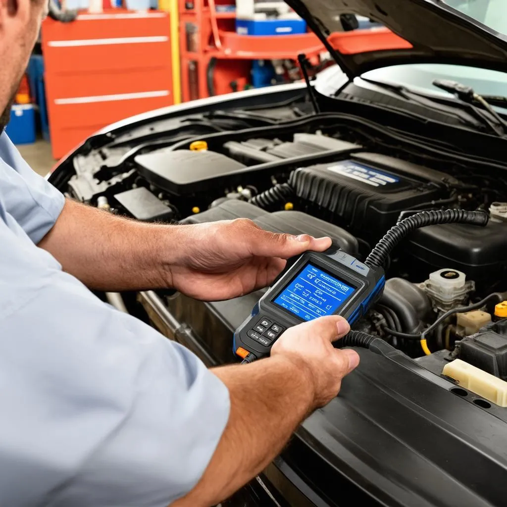 Mechanic Using OBD Scanner