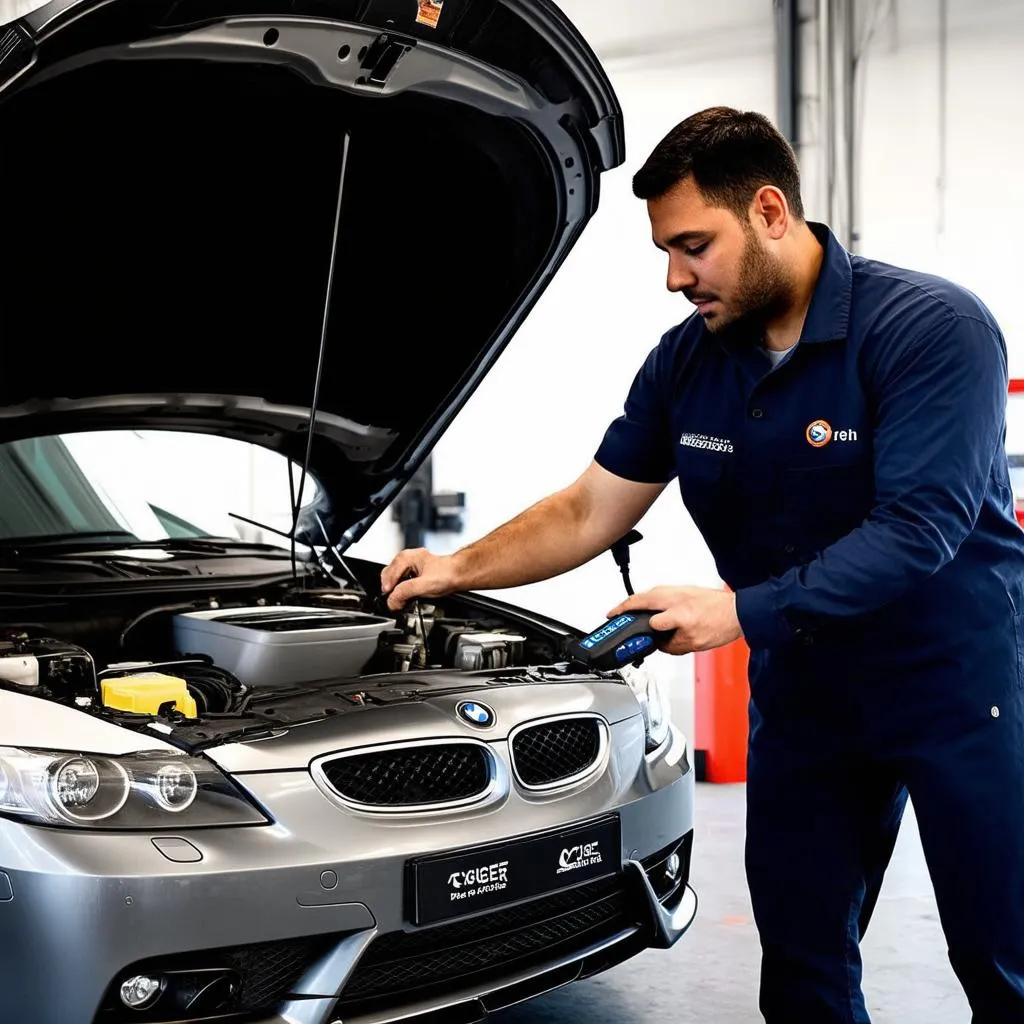 Mechanic Using OBD Scanner