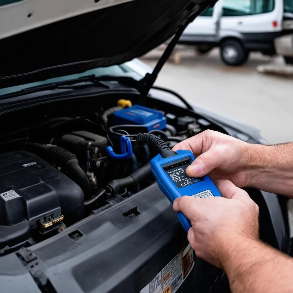 Mechanic using OBD scanner on a Honda CRV