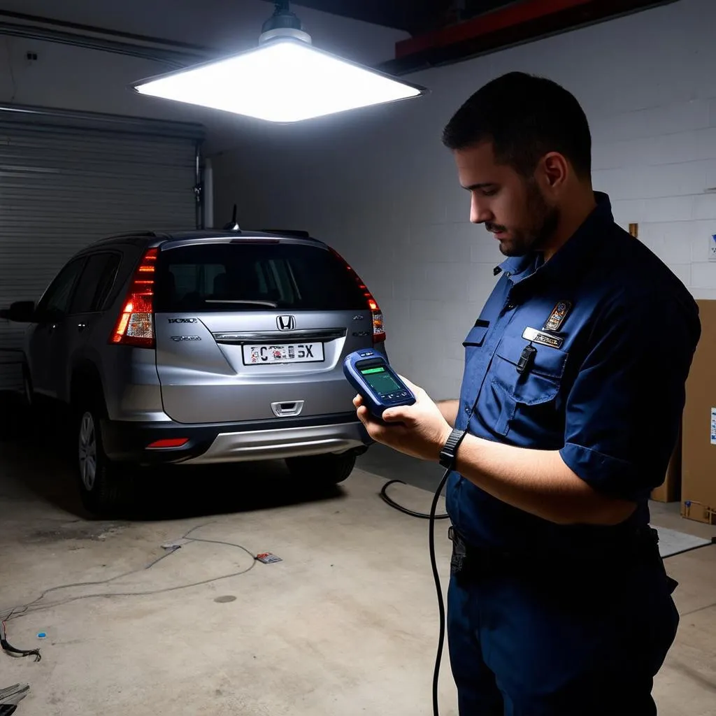 Mechanic Diagnosing Car