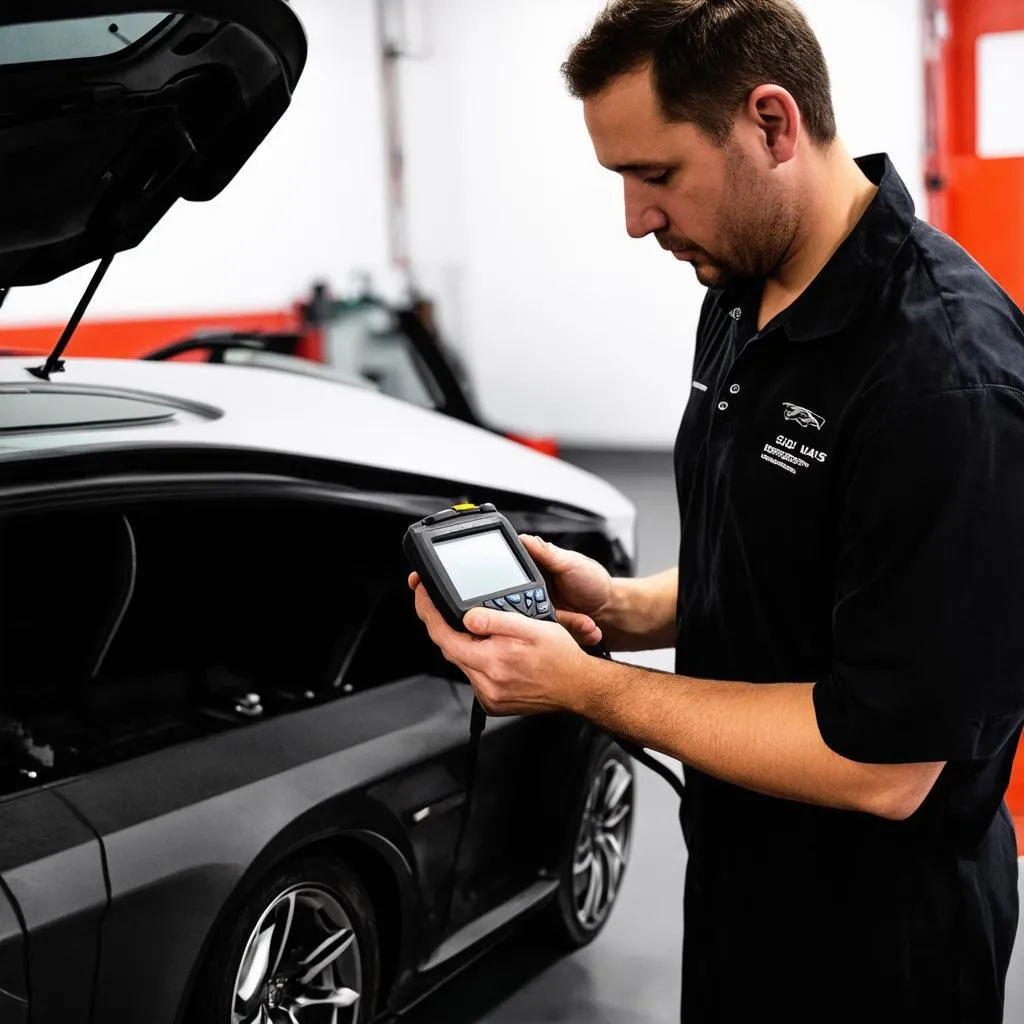 Mechanic Diagnosing Jaguar XE