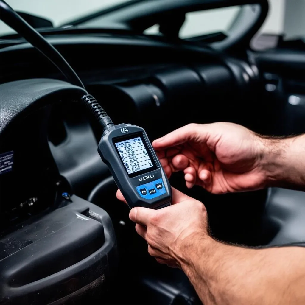 Mechanic Using OBD Scanner on Lexus