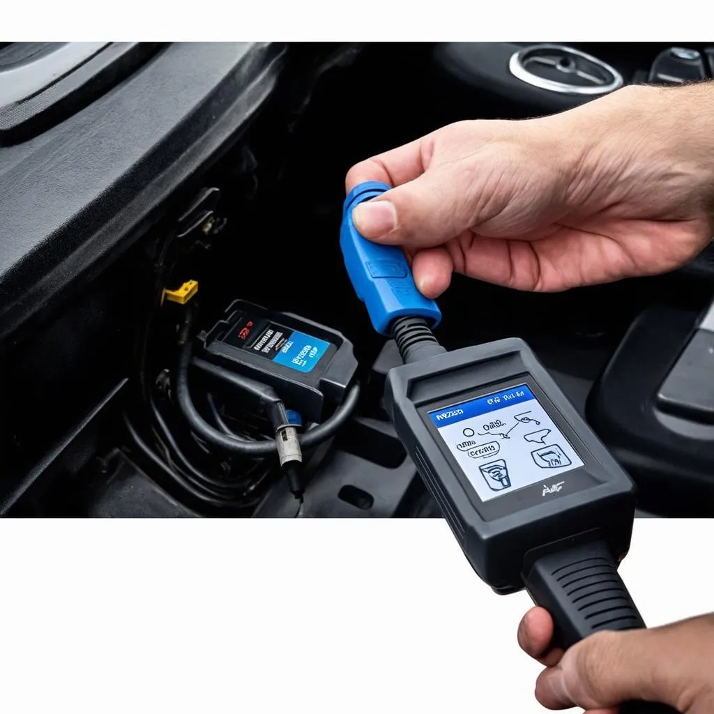 Mechanic Diagnosing a Mazda 6 Using an OBD Scanner