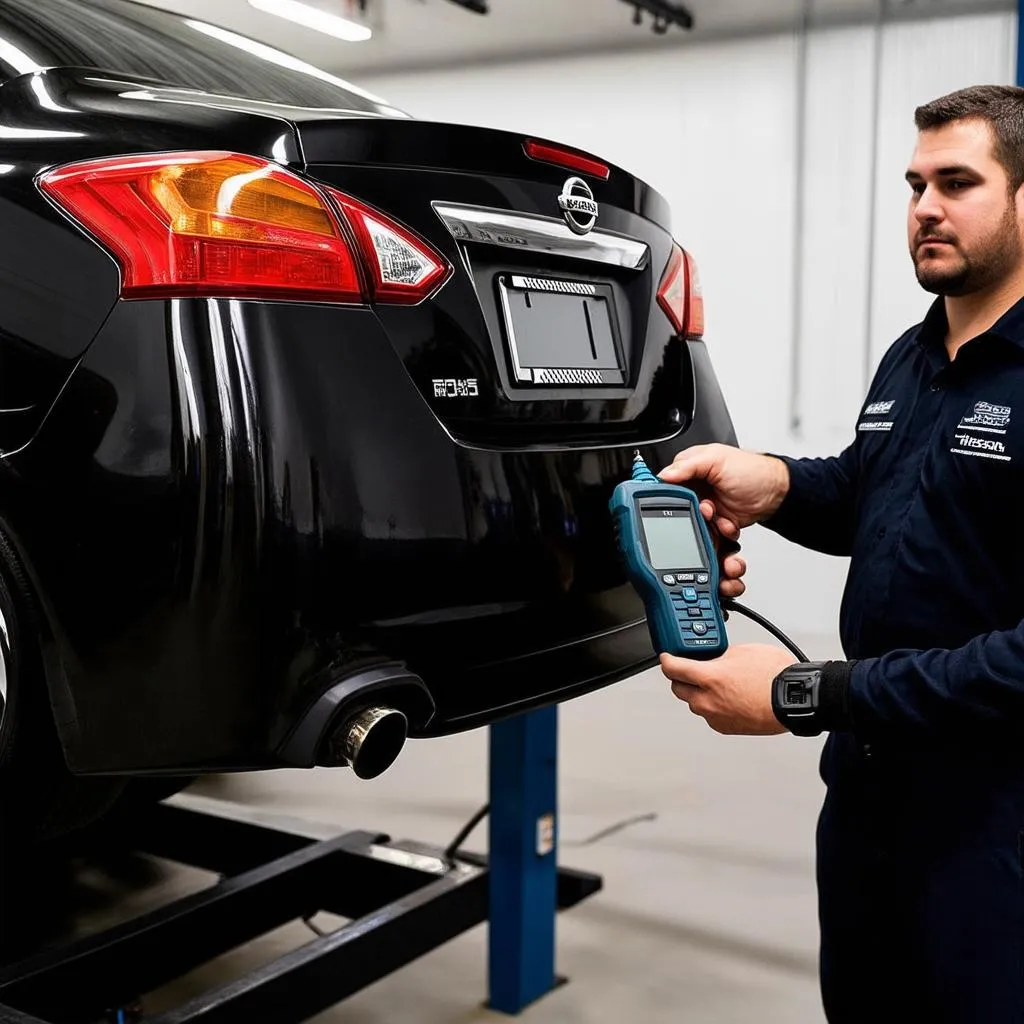 Mechanic Using OBD Scanner on Nissan Altima