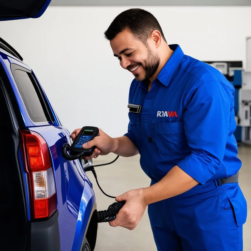 Mechanic Using OBD Scanner on RAV4