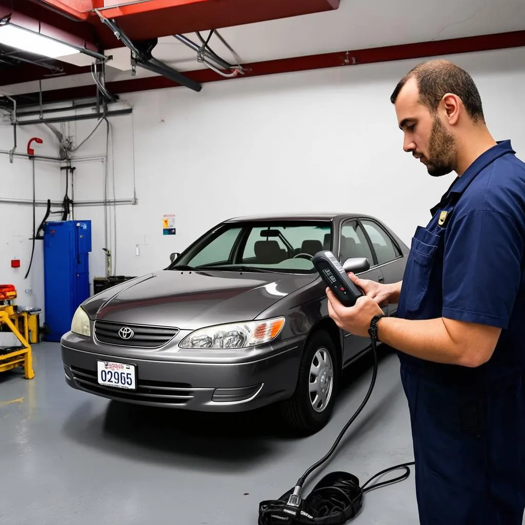 Mechanic Diagnosing Camry