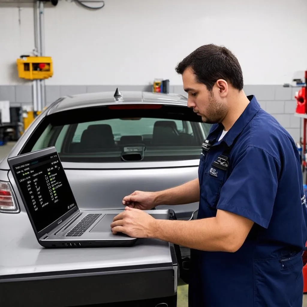 Mechanic Using OBD Software on Citroen C5