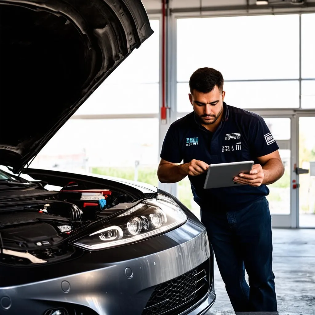 Mechanic using OBD TV on a European Car