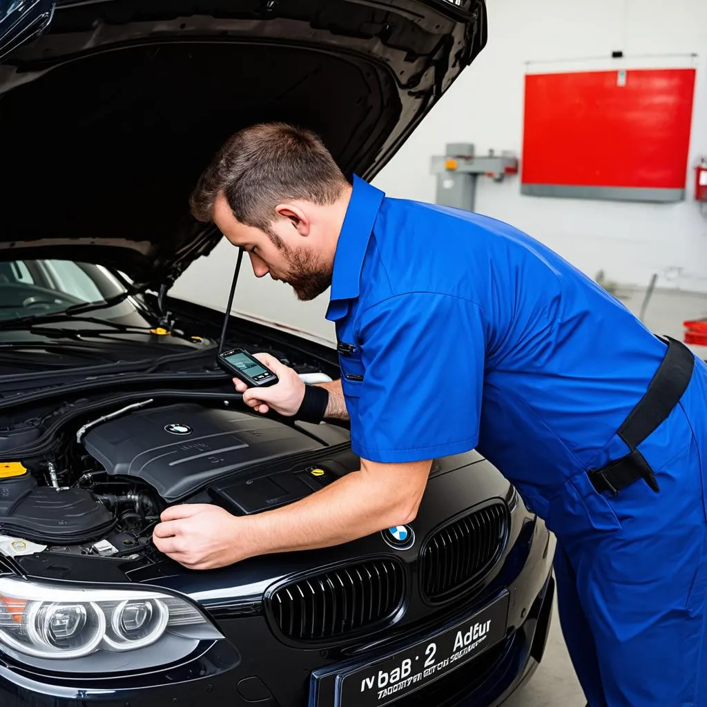 Mechanic using OBD2 reader