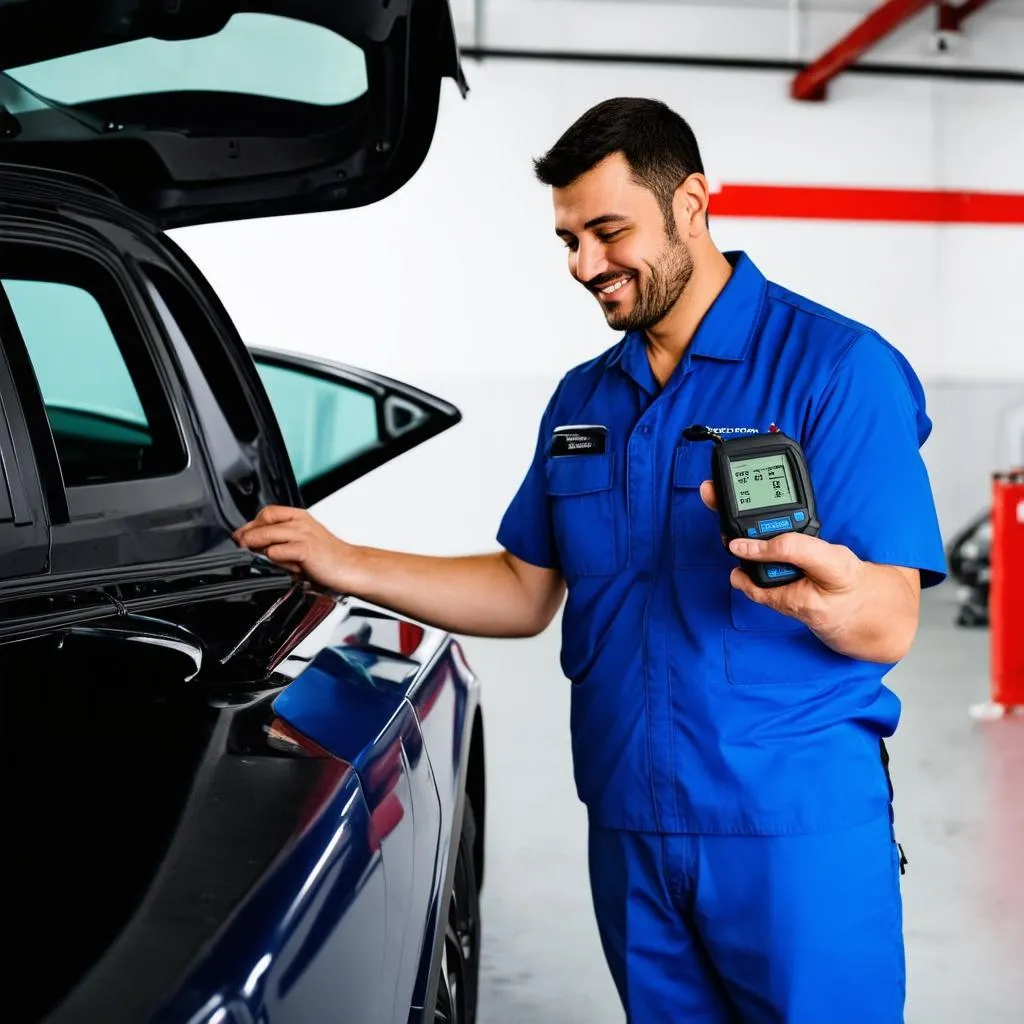 Mechanic Using OBD2 Scanner