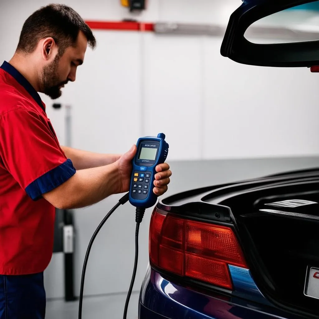 Mechanic Diagnosing Car